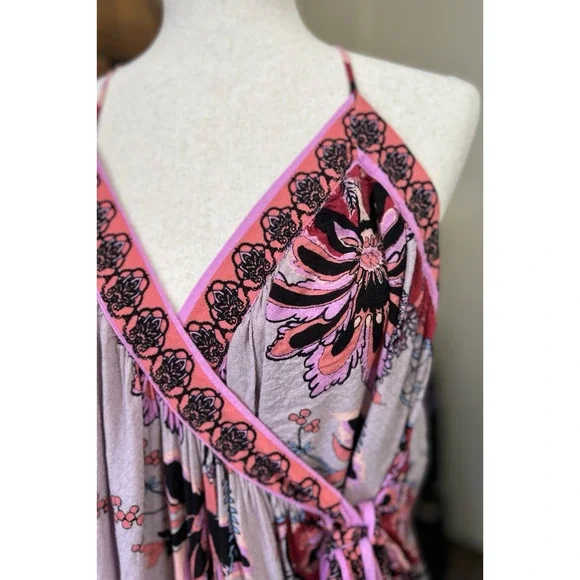 Free People Magic Garden Slip Dress Women Small Purple Floral Wrap Fairy Whimsy - Picture 3 of 11